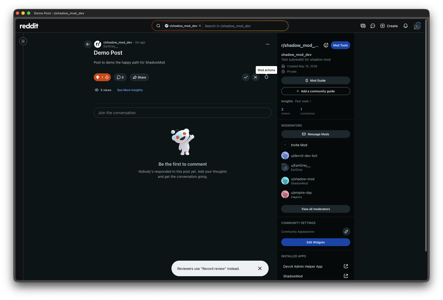 Toast: Reviewer: use Record review instead